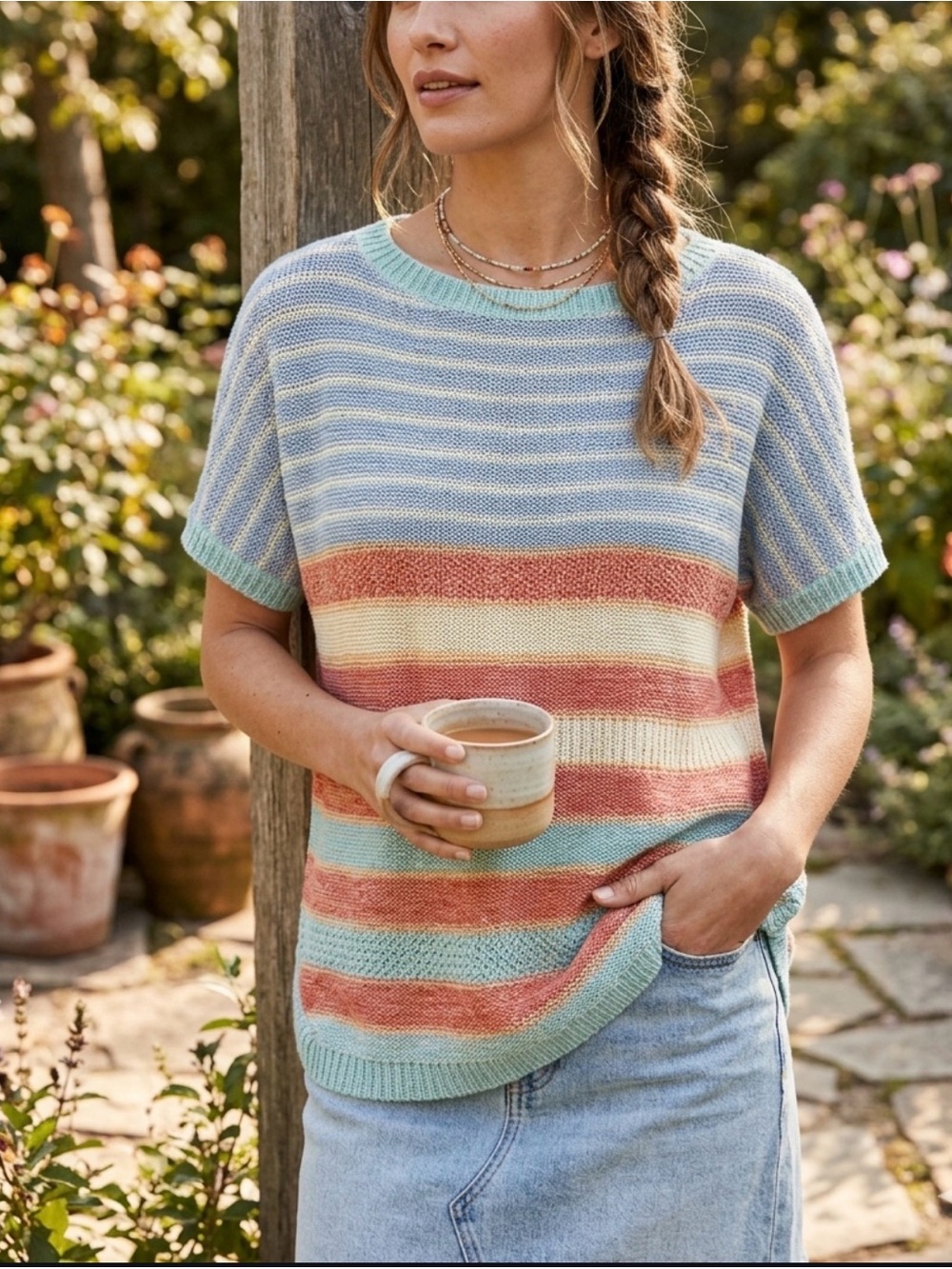 Chaps Sunset Striped Lightweight Knit Sweater Size M - Coastal Grandma